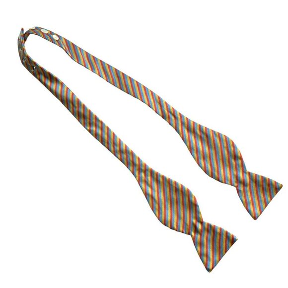 Carrot & Gibbs Silk Bowtie Rainbow Striped Colorful Maximalist Playful Artsy - Picture 2 of 6